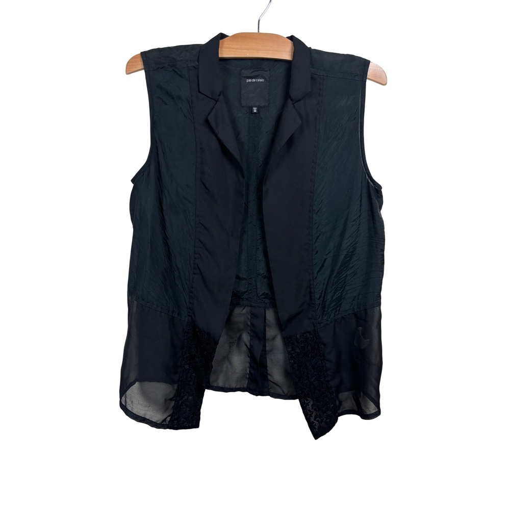 Pas De Calais Vest Women M Black Sheer Open Front Sleeveless Cupra Lagenlook